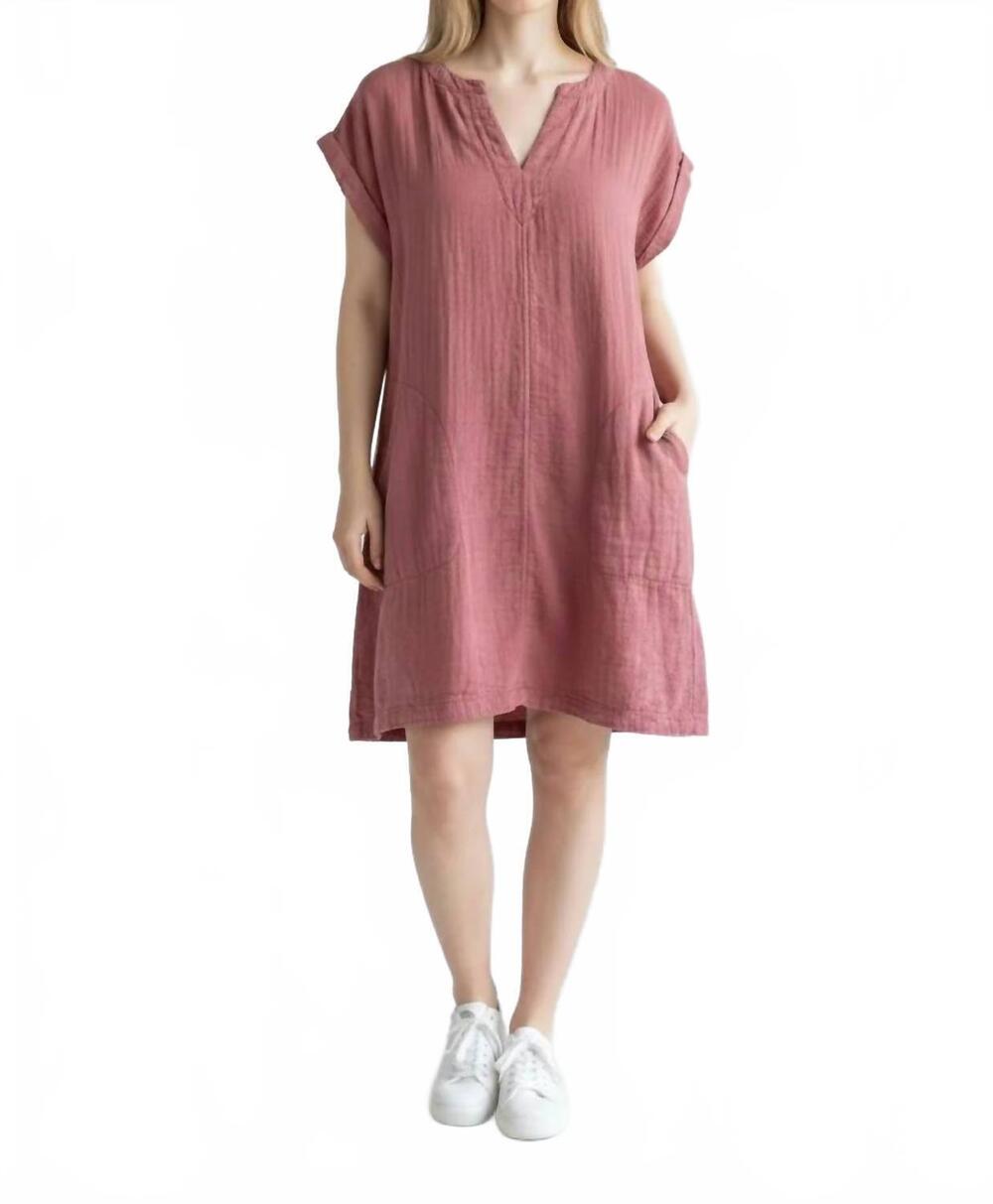NEW MODODOC roll-up short dolman sleeve shirt dress in desert mauve